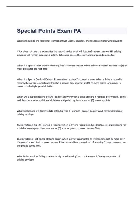 pa special points exam quizlet